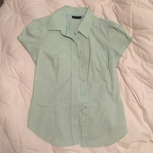 Mint green and white striped button down